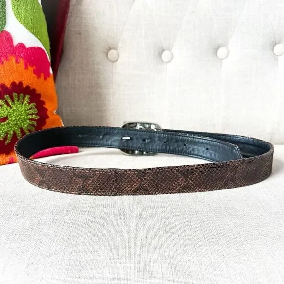 Vintage Fahrenheit Brown Black Leather Belt Large Jewel Buckle Rich Auntie M - Picture 8 of 11